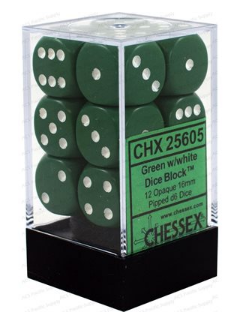 Chessex - Opaque: 12D6 Green / White