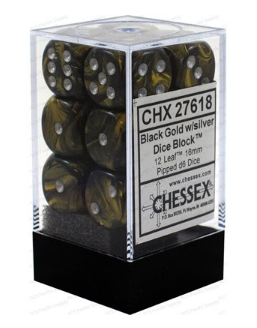 Chessex - Leaf: 12D6 Black Gold / Silver