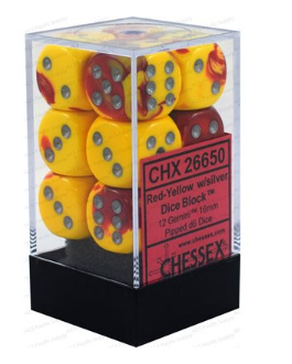 Chessex - Gemini: 12D6 Red-Yellow / Silver