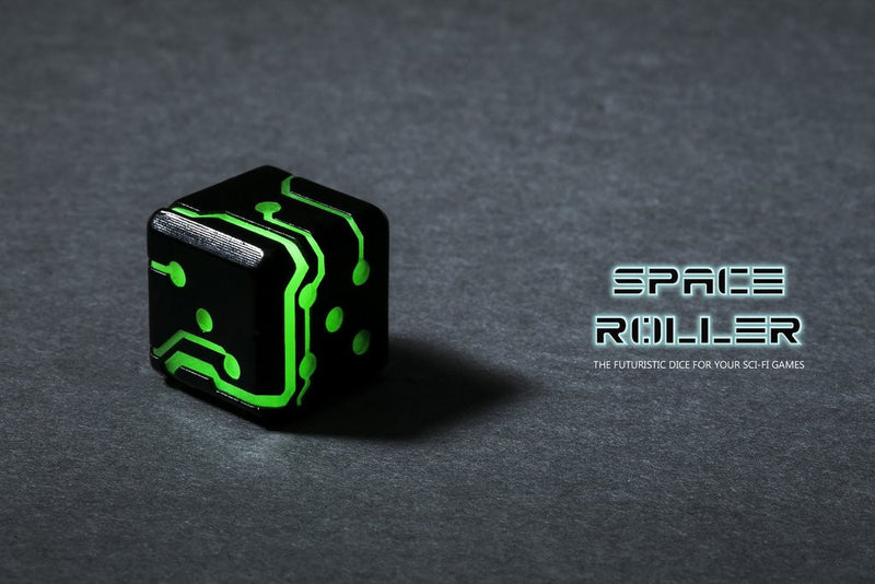Space Roller Dice - Green Glow Black Finish Space Roller Dice