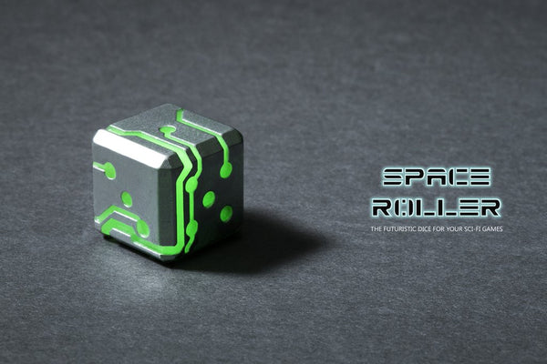 Space Roller Dice - Green Glow Silver Finish Space Roller Dice