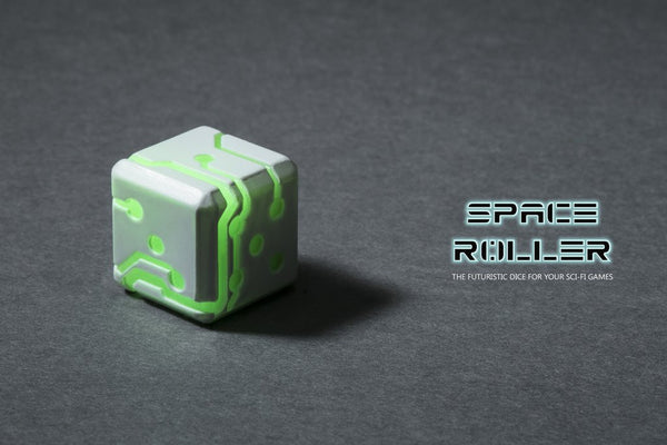 Space Roller Dice - Green Glow White Finish Space Roller Dice