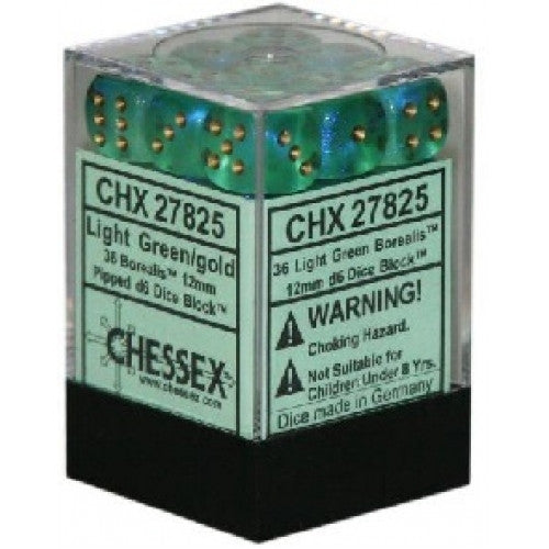 Chessex - 36D6 - Borealis - Light Green/Gold