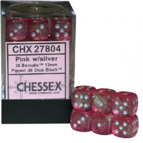 Chessex - 36D6 - Borealis - Pink/Silver