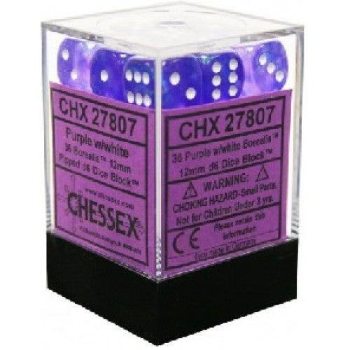 Chessex - 36D6 - Borealis - Purple/White