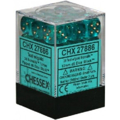 Chessex - 36D6 - Borealis - Teal/Gold