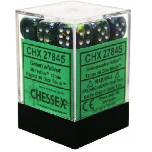 Chessex - 36D6 - Festive - Green/Silver