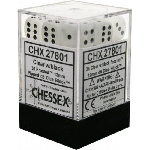 Chessex - 36D6 - Frosted - Clear/Black