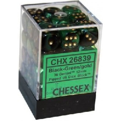 Chessex - 36D6 - Gemini - Black-Green/Gold