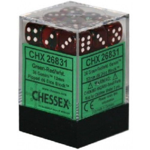 Chessex - 36D6 - Gemini - Green-Red/White