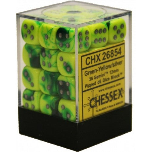 Chessex - 36D6 - Gemini - Green-Yellow/Silver