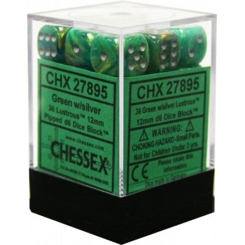 Chessex - 36D6 - Lustrous - Green/Silver