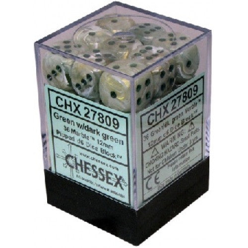 Chessex - 36D6 - Marble - Green/Dark Green