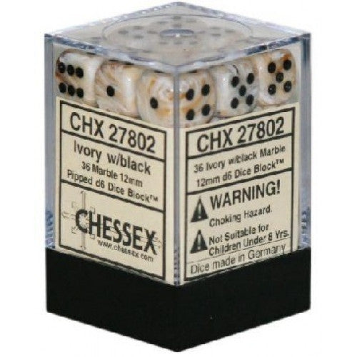 Chessex - 36D6 - Marble - Ivory/Black