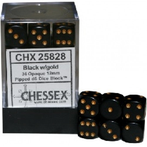 Chessex - 36D6 - Opaque - Black/Gold
