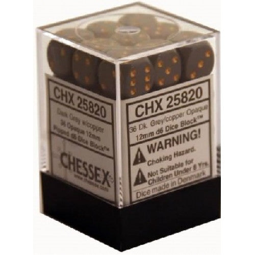 Chessex - 36D6 - Opaque - Dark Grey/Copper