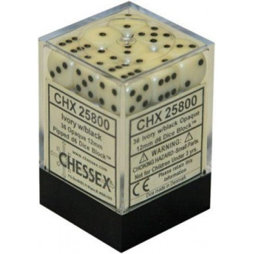 Chessex - 36D6 - Opaque - Ivory/Black
