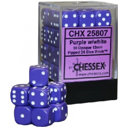 Chessex - 36D6 - Opaque - Purple/White