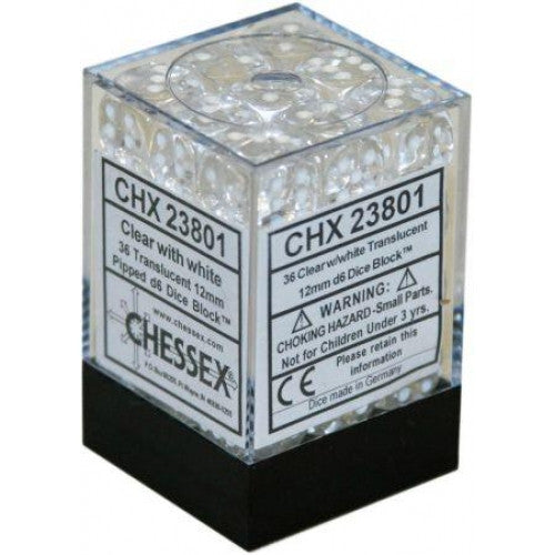 Chessex - 36D6 - Translucent - Clear/White