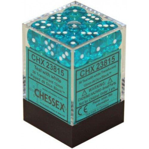 Chessex - 36D6 - Translucent - Teal/White