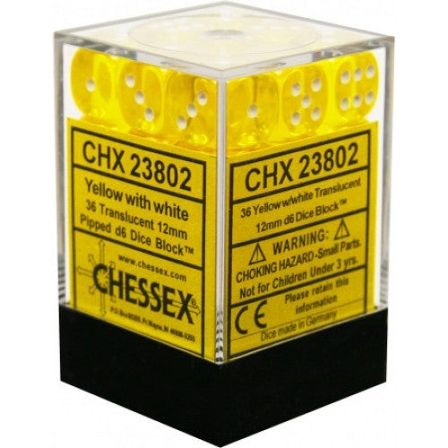 Chessex - 36D6 - Translucent - Yellow/White
