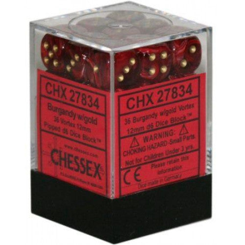 Chessex - 36D6 - Vortex - Burgundy/Gold