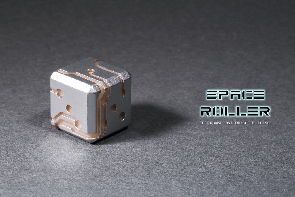 Space Roller Dice - Orange Glow Silver Finish Space Roller Dice