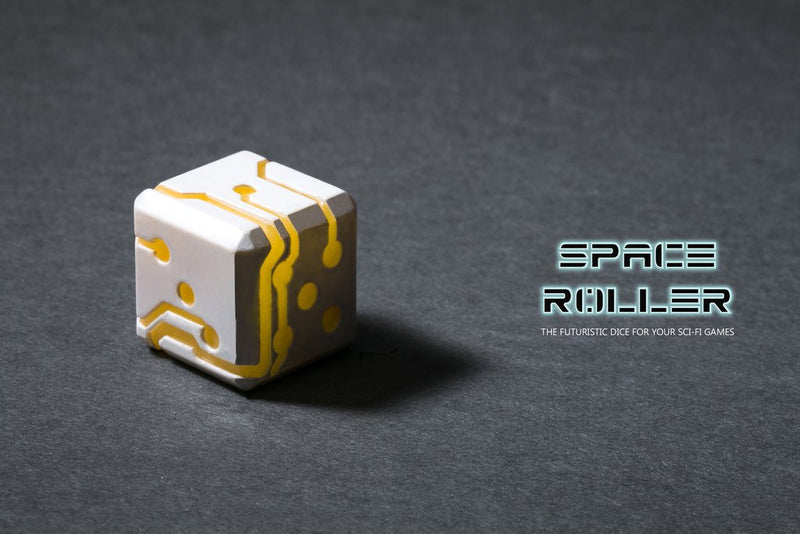 Space Roller Dice - Orange Glow White Finish Space Roller Dice