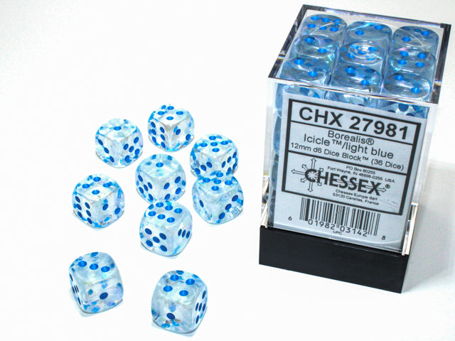 Chessex - 36D6 - Borealis- Icicle / Light Blue Luminary