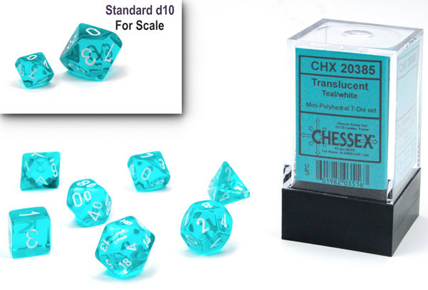 Chessex - 7-Dice Set - Mini Translucent - Teal / White