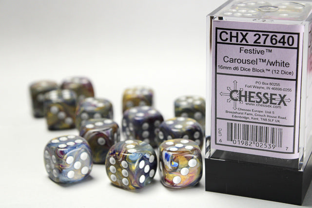 Chessex - 12D6 - Festive - Carousel / White