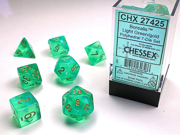 Chessex - 7-Dice Set - Borealis - Light Green/Gold