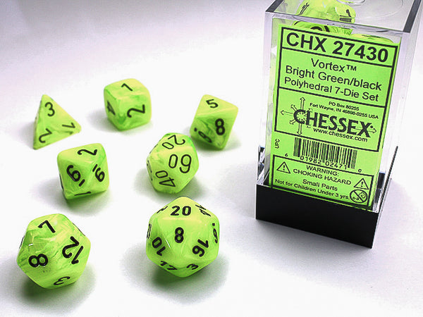 Chessex - 7-Dice Set - Vortex - Bright Green/Black