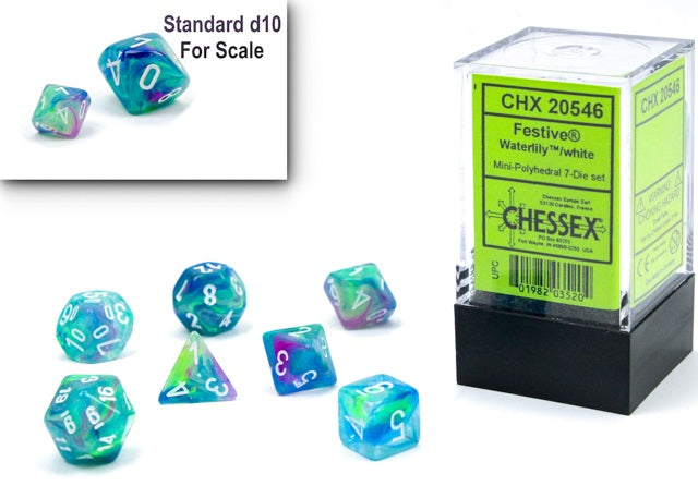 Chessex - 7-Dice Set - Mini Festive - Water Lily/ White