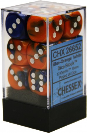 Chessex - Gemini: 12D6 Blue-Orange/White