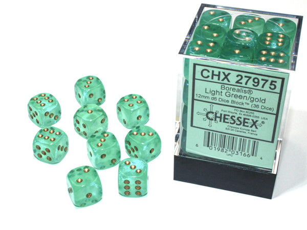 Chessex - 36D6 - Borealis- Light Green / Gold Luminary