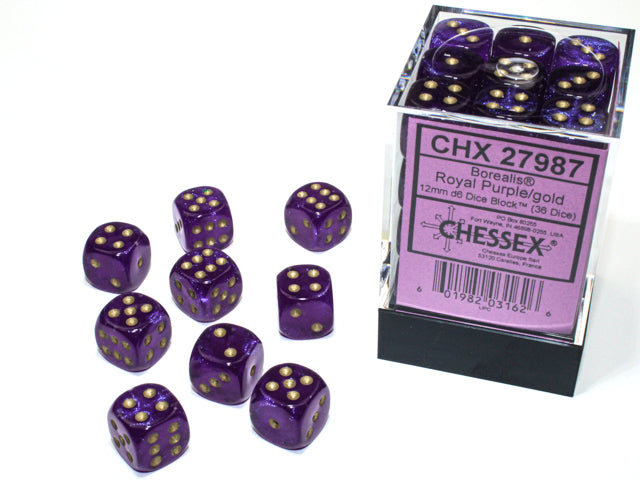 Chessex - 36D6 - Borealis- Royal Purple / Gold Luminary