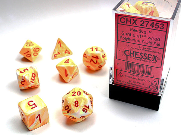 Chessex - 7-Dice Set - Festive - Sunburst/Red