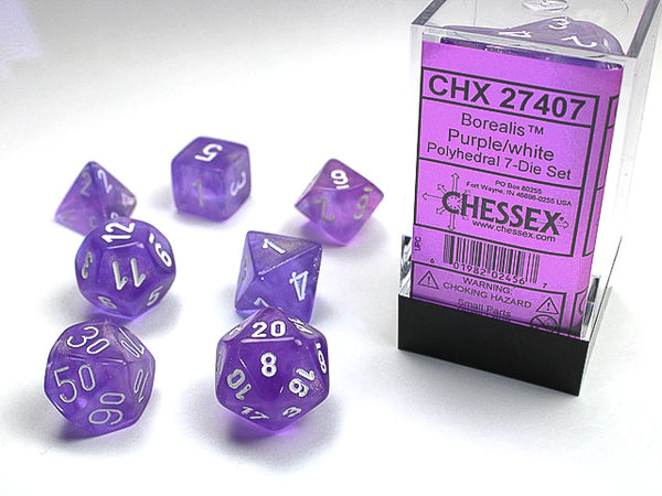 Chessex - 7-Dice Set - Borealis - Purple/White