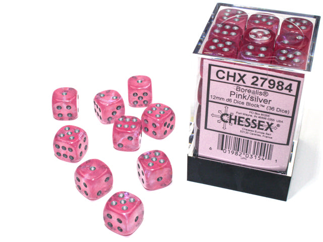 Chessex - 36D6 - Borealis - Pink / Silver Luminary