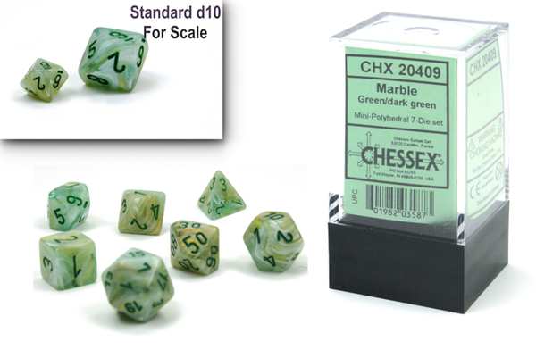 Chessex - 7-Dice Set - Mini Marble - Green / Dark Green