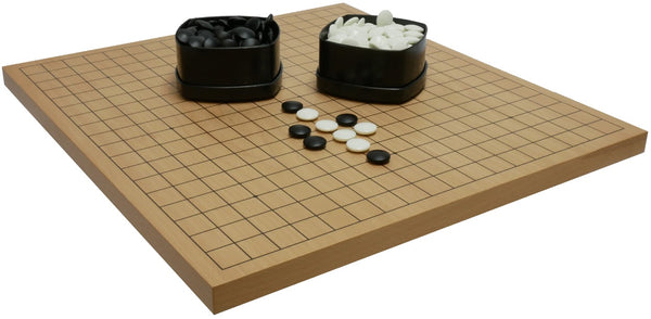Go Solid Wood Board with Glass Black/White Stones